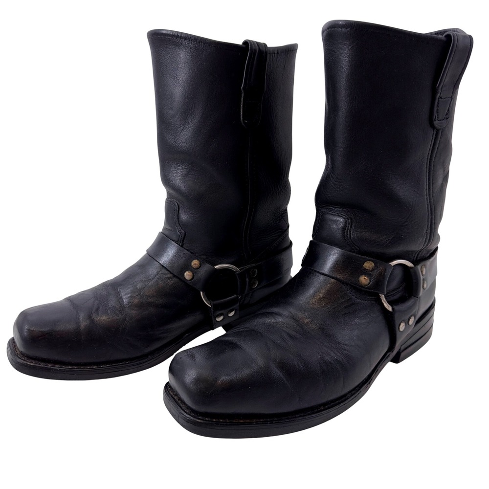 🖤 VTG Double-H Mens 4003 Harness Solid Black Leather Square Toe Boots 11 EEE